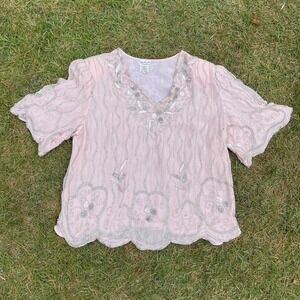 Judith Ann Creations 100% Silk Women's XL Embellished Sequin Beaded Blouse Top